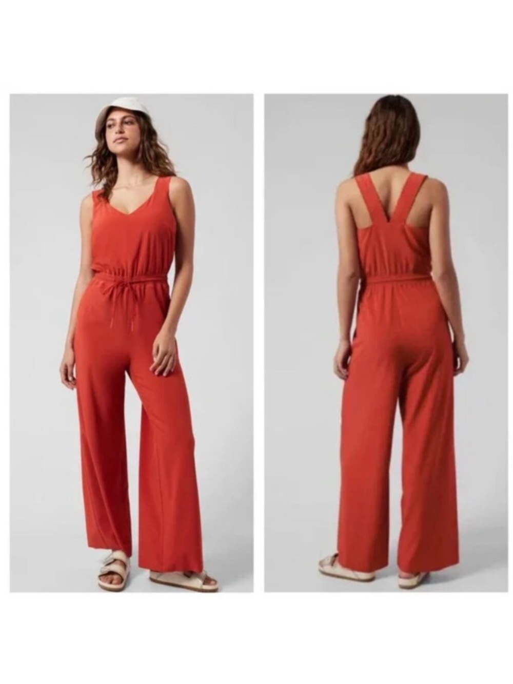 Athleta Sleeveless Wide-Leg Jumpsuit in Rust